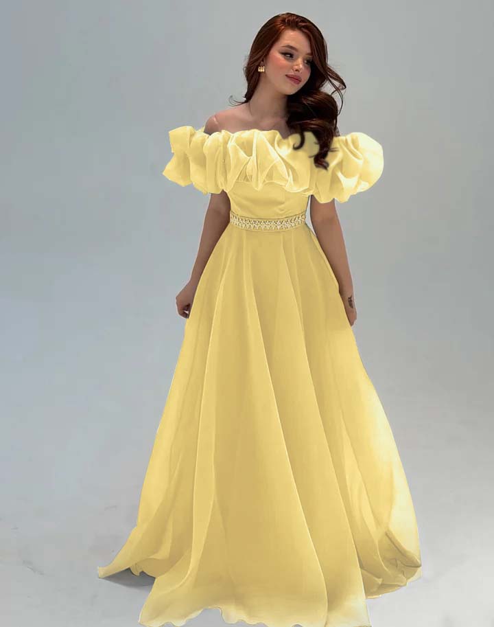 Fashionable Off-The-Shoulder Rhinestone A-Line Tulle Evening Dress