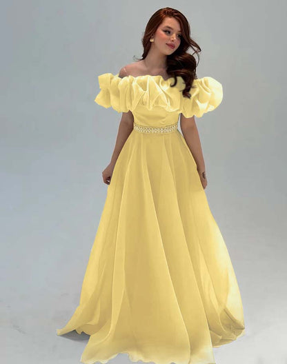 Fashionable Off-The-Shoulder Rhinestone A-Line Tulle Evening Dress