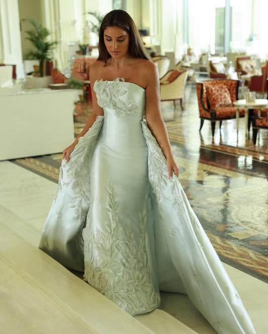 Sleeveless Strapless Beads Embroidery Mermaid Prom Dress