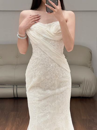 Mermaid Lace Wedding Dress White Elegant Wedding Gowns  fg8633