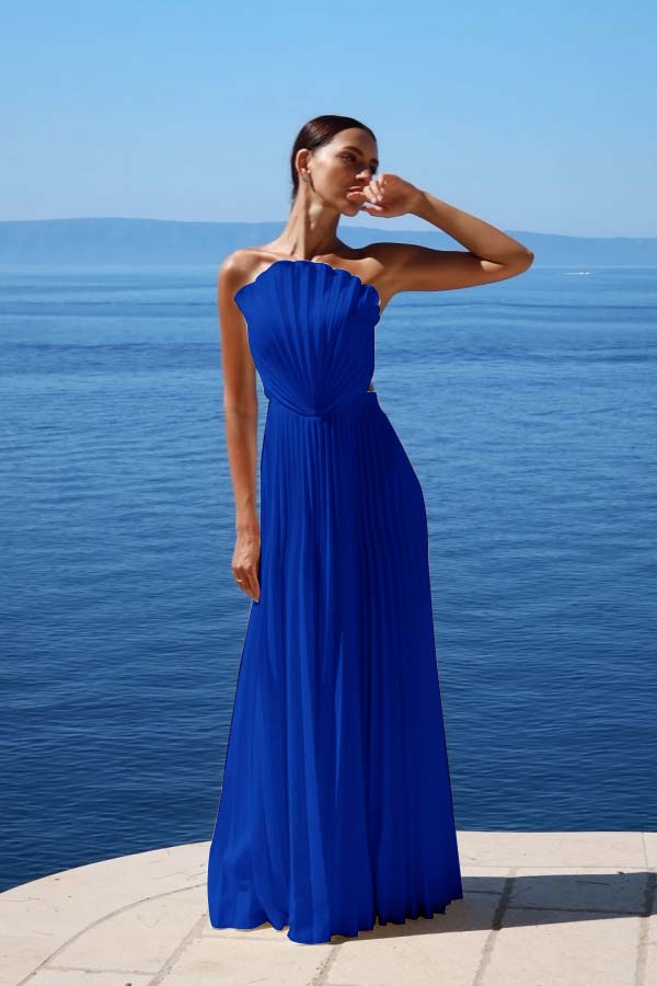 Simple White Sleeveless Strapless Long Prom Dress With Pleated