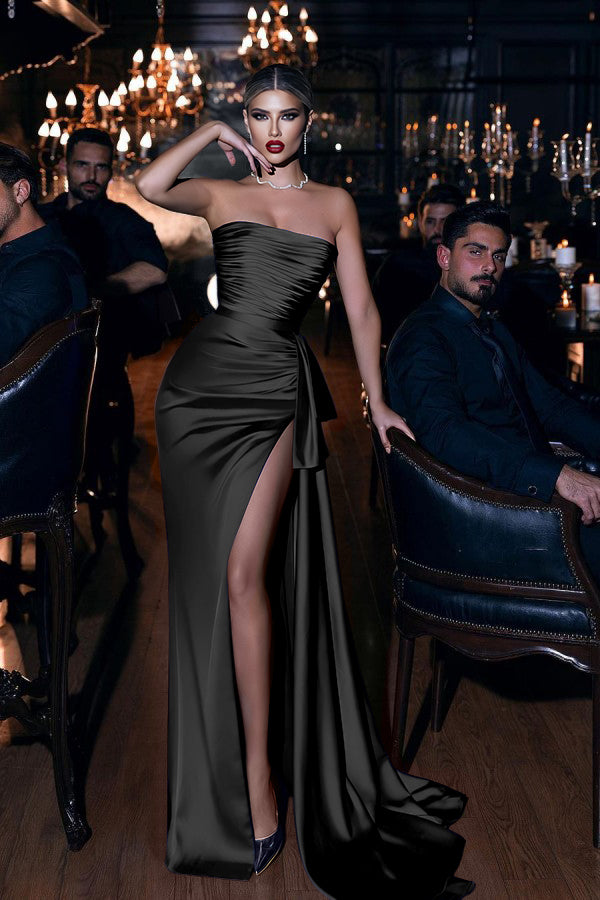 Mermaid Royal Blue Prom Dress Straps Long With Slit