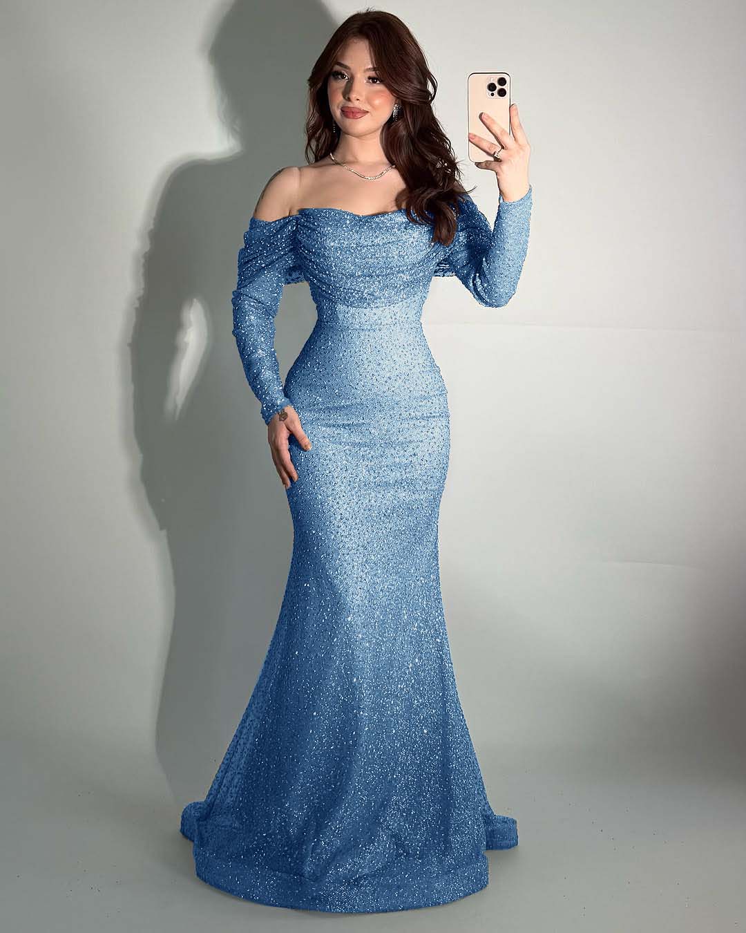 Glamorous Off-The-Shoulder Long Sleeves Beads Mermaid Prom Dress