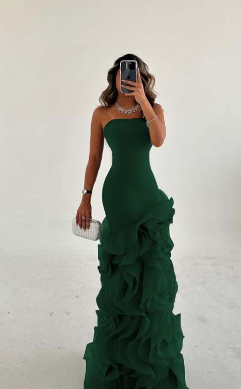 Amazing Dusty Blue Satin Sleeveless Strapless Long Prom Dress with Ruffles