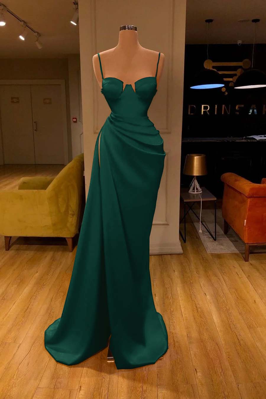 Mermaid Red Spaghetti-Straps Prom Dress With Slit