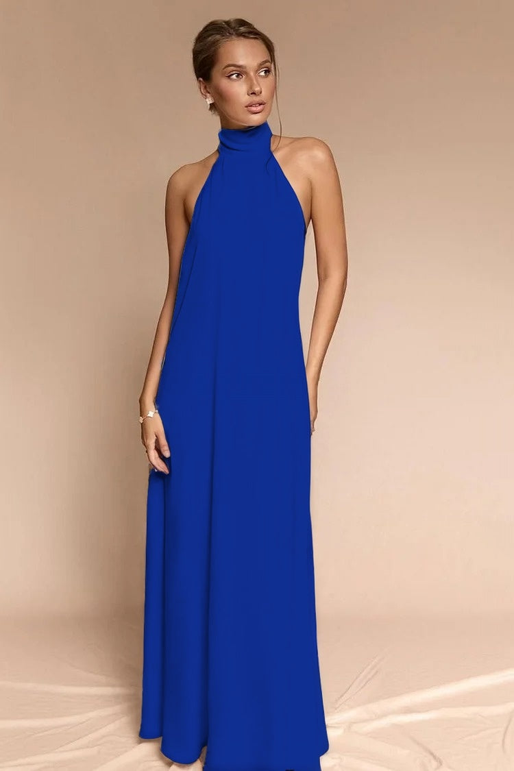 Stunning Halter Backless Sleeveless Long Prom Dress With Pleated