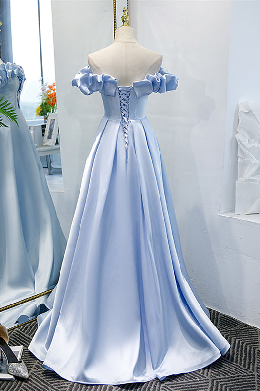 Off-Shoulder Sleeveless Satin A-Line Party Prom Dress