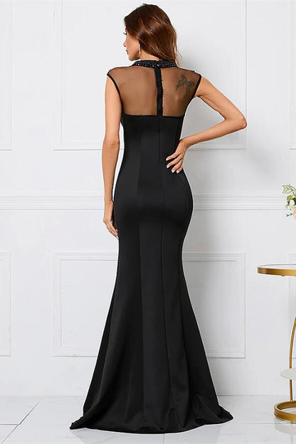 Black Mermaid Sleeveless Evening Dress High Collar With Beadings Online