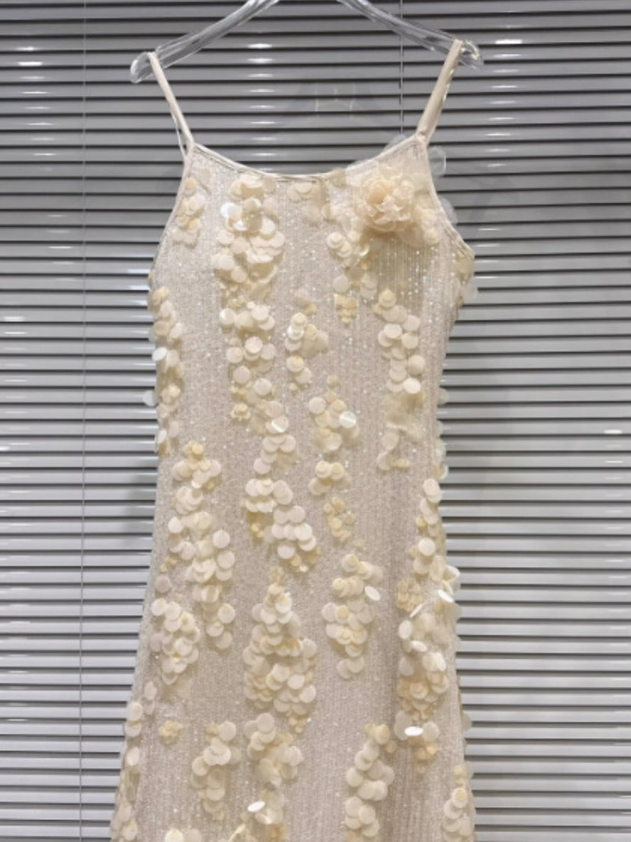 Sleeveless Spaghetti Straps Appliques Evening Dress With Sequins