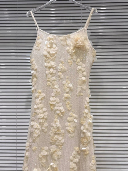 Sleeveless Spaghetti Straps Appliques Evening Dress With Sequins