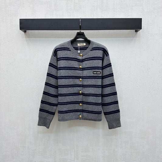 Miu Miu 25 Cardigan Grey Mix Navy Wool 303603