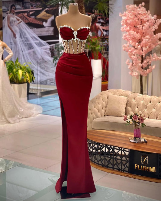 Sleeveless Strapless Sweetheart Mermaid Beads Prom Dress