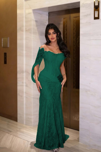 Black Long Sleeves Strapless Mermaid Prom Dress With Embroidery