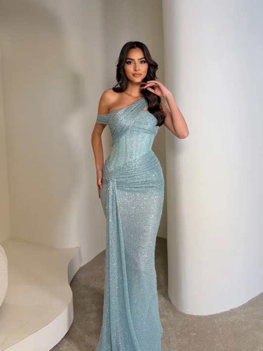 Stunning Sleeveless Sequins Floor Long Mermaid Evening Dress