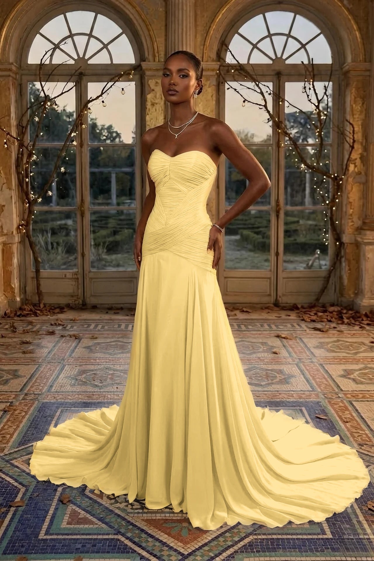 Elegant Dusty Sage Sweetheart Evening Dress in Chiffon with Pleated