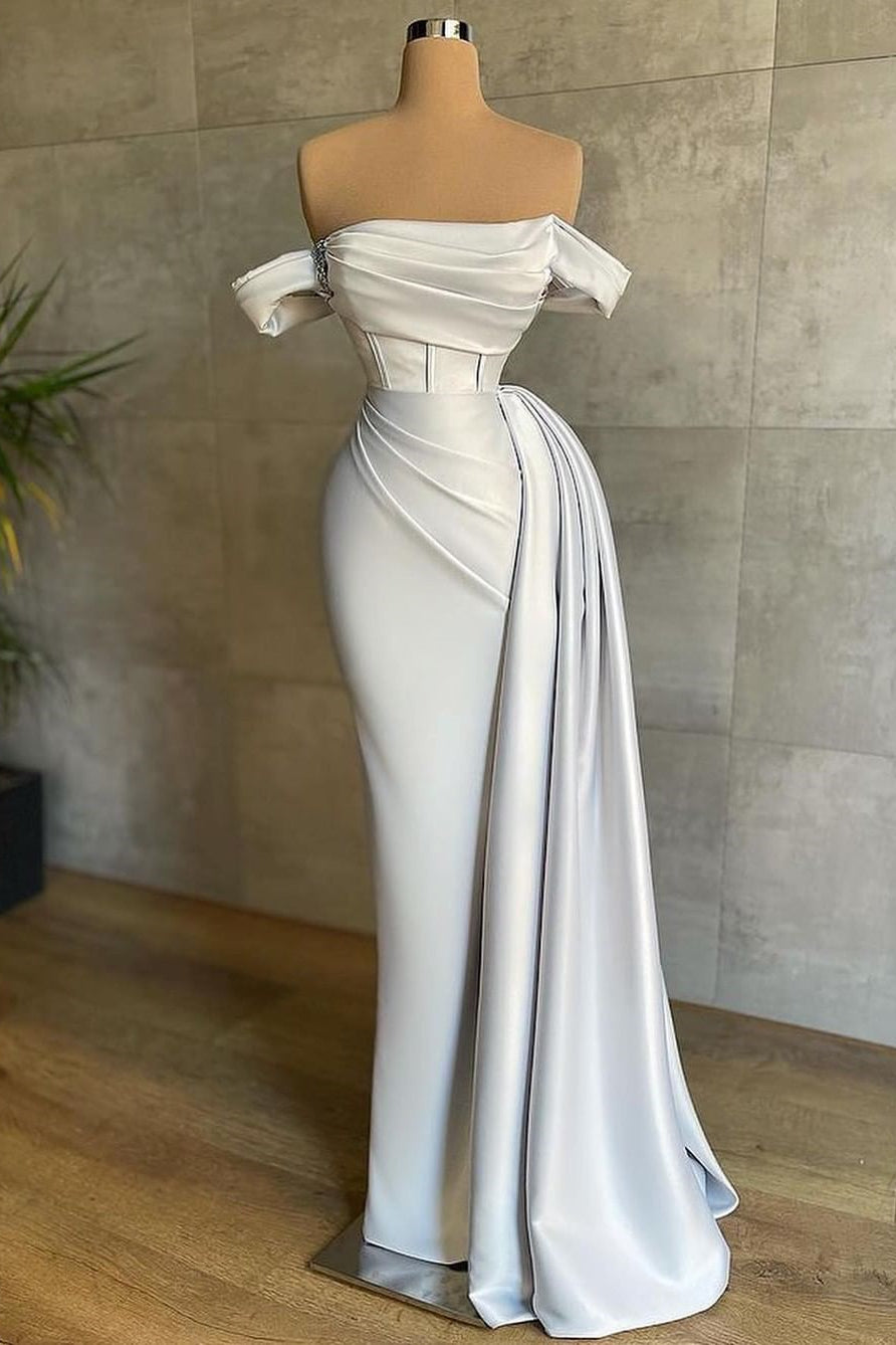 White Mermaid Prom Dress Off-The-Shoulder