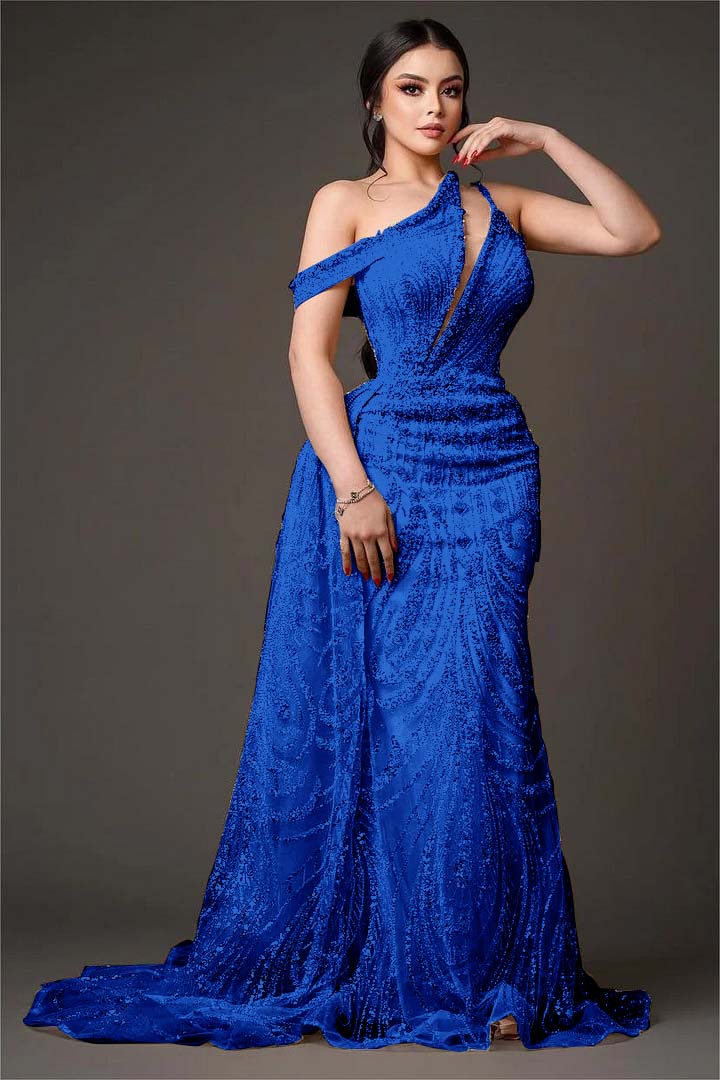 One-Shoulder Sleeveless Beaded Embroidery Mermaid Prom Dress