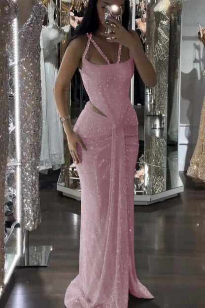 Sparkle Luxurious Beaded Prom Dress With Slit