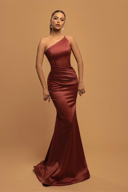 Simple Burgundy Sleeveless Strapless Beadeds Mermaid Prom Dress