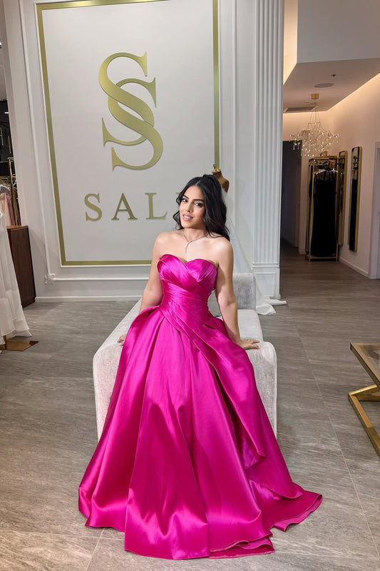 Sleeveless Strapless Sweetheart A Line Long Prom Dress With Pleated