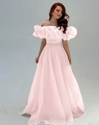 Fashionable Off-The-Shoulder Rhinestone A-Line Tulle Evening Dress
