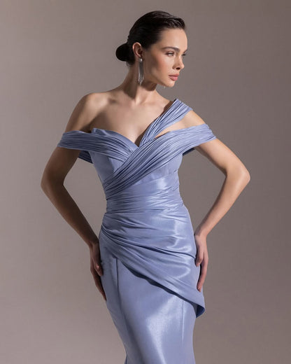Elegant Lavender Off the Shoulder Mermaid Sleeveless Pleated Prom Dress