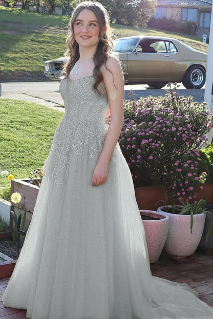 Sleeveless Spaghetti Straps Sweetheart A-Line Sequins Prom Dress
