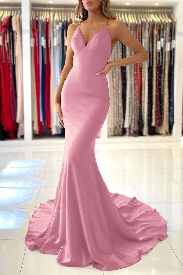 Red Spaghetti Strap Long Mermaid Evening Dress