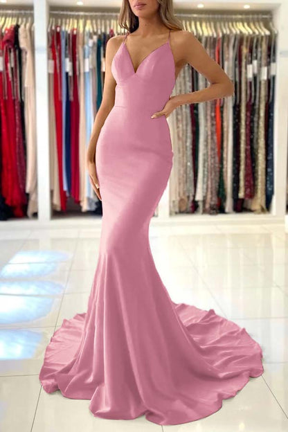 Red Spaghetti Strap Long Mermaid Evening Dress