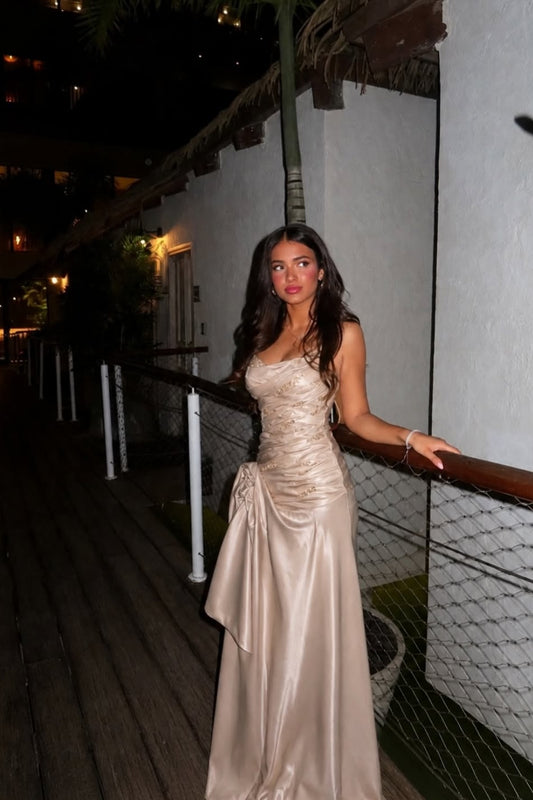 Sleeveless Square Mermaid Beaded Evening Dress