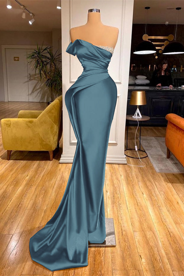 Long Red Strapless Prom Dress Mermaid With Beadings