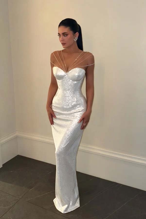 Sparkly Silver Off-the-Shoulder Evening Dress Sleeveless With Sequins