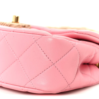 Lambskin Wenge Quilted Mini Fashion Wood Square Flap Pink