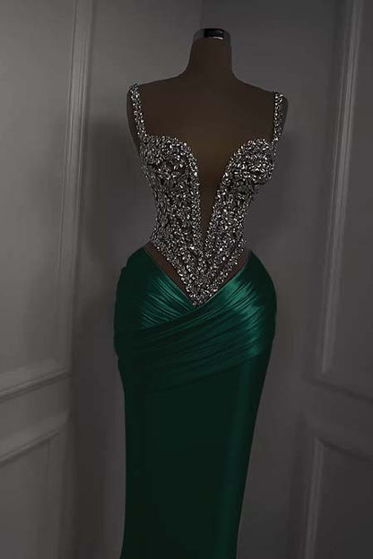 Charming White Satin Spaghetti Strap Sleeveless Pleated Prom Dress with Beadings