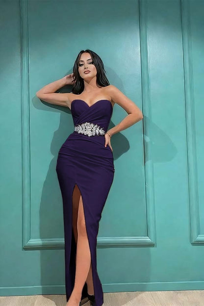 Black Sweetheart Split Long Prom Dress With Appliques
