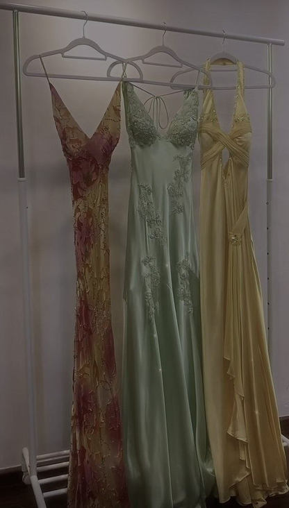 Pretty Mermaid V Neckline Satin Yellow Long Prom Dresses Formal Evening Dresses SD2709