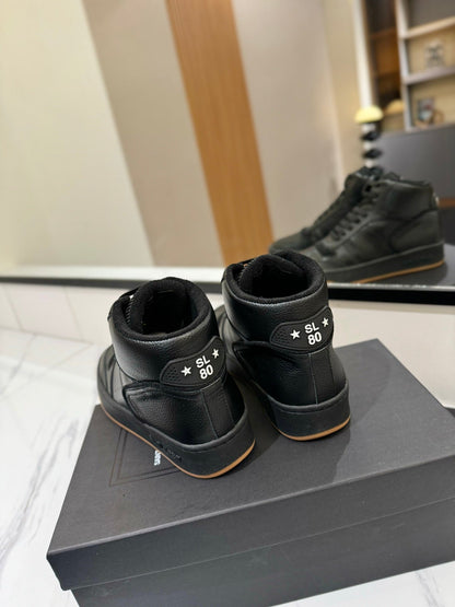 MID-TOP SNEAKERS IN BLACK PERFORATED LAMBSKIN