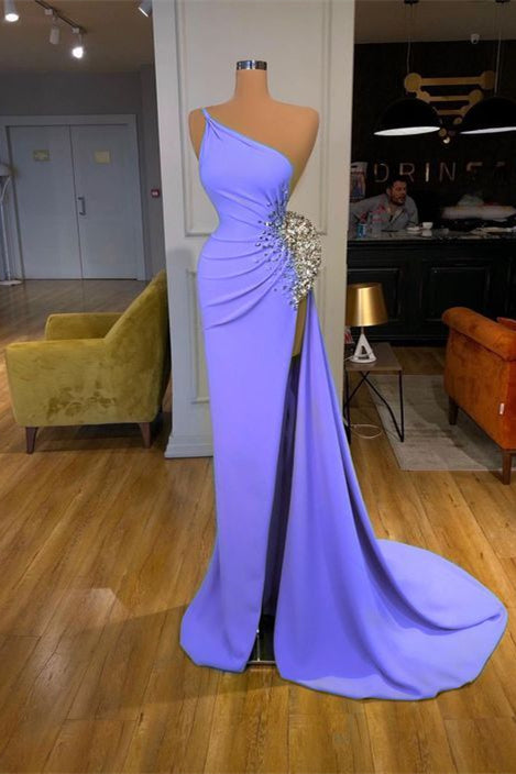 Spaghetti-strap Sequins One Shoulder Mermaid Prom Dress With Split