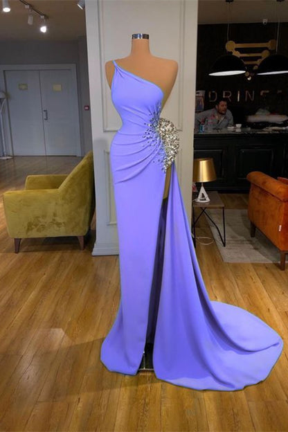 Spaghetti-strap Sequins One Shoulder Mermaid Prom Dress With Split