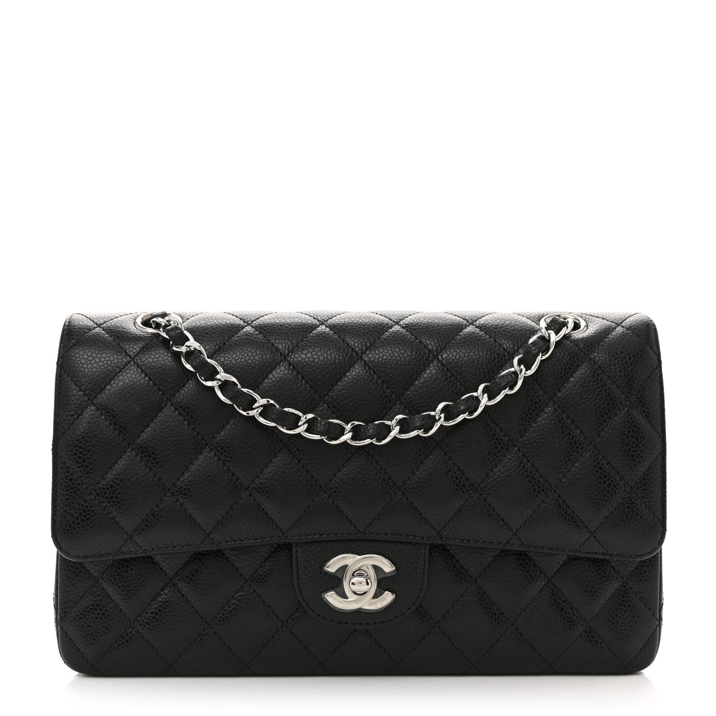 Caviar Quilted Medium Double Flap Black