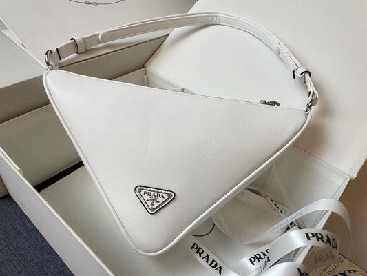 Prada Handbag Triangle Leather Pouch 10.2X6.3X2Inch