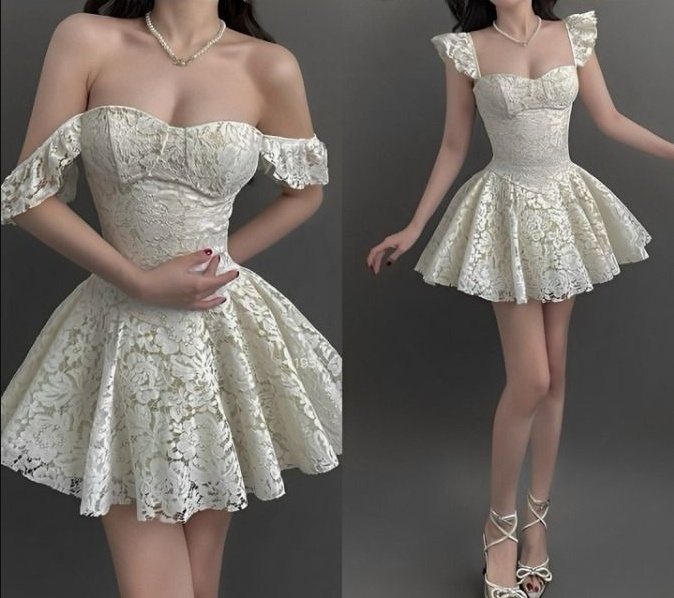 A Line White Lace Off Shoulder Short Evening Dress Cocktail Dresses Short Party Dress   fg7881