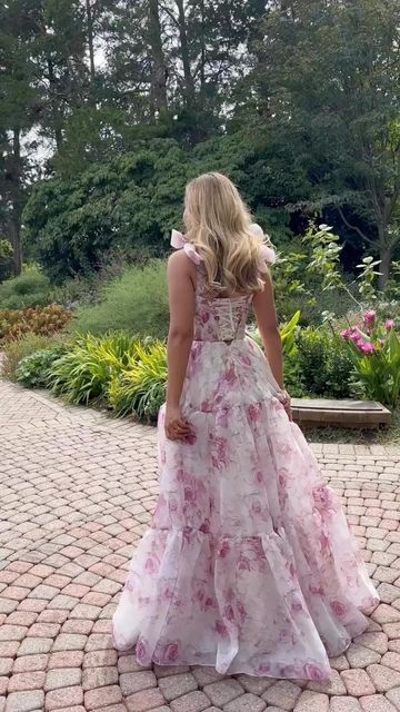 Cute Chiffon Floral Print Prom Dress Senior  Evening Gown SH1007