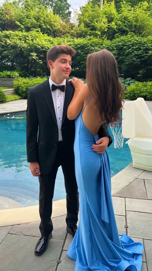 Sexy Blue Mermaid Prom Dresses,Open Back Long Evening Party Dress SH666