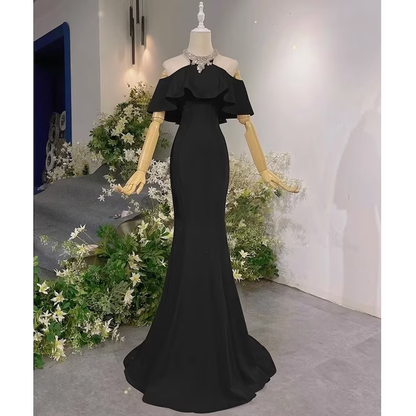 Pink Vintage Off The Shoulder Long Mermaid Prom Dressï¼_legant Evening Dress SH642