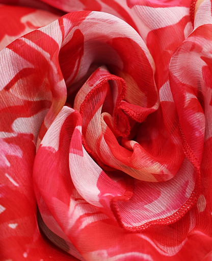 Red Print Floral A Line Spaghetti Strap Layered Chiffon Short Homecoming Dress Vacation Dresses SH4155