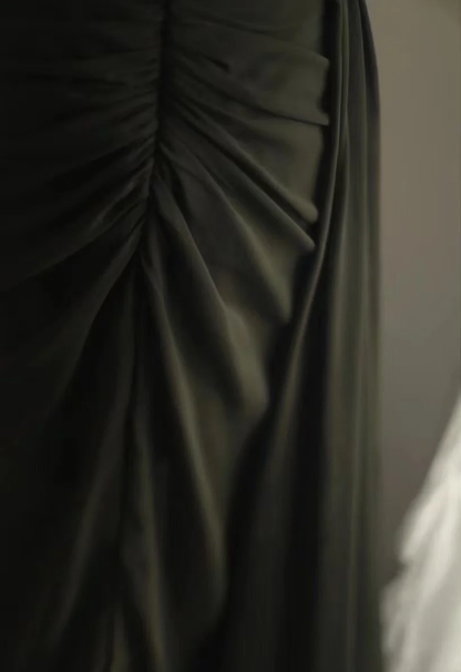 Vintage Green Spaghetti Straps Satin Beaded Mermaid Slit Long Evening Dress Party Gown D2202
