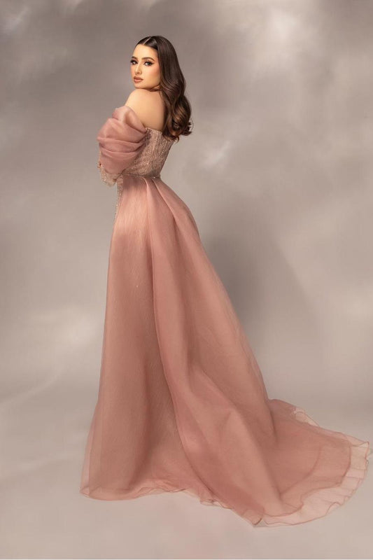 Glamorous Sequins Off the Shoulder Long Sleeves Mermaid Prom Dress with Pleated