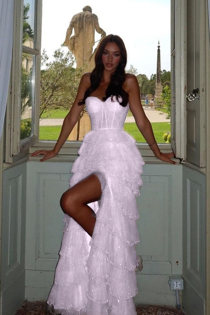 Chic Blue Tulle Sweetheart Beaded Sleeveless Cake Prom Dress with Split