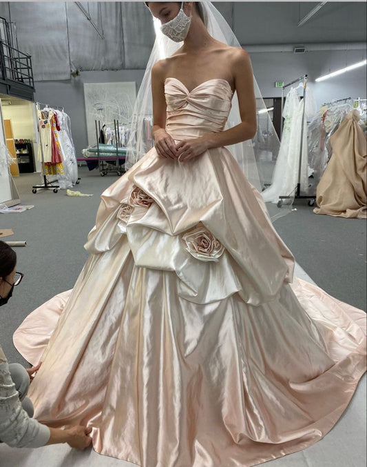 Sweetheart Satin Wedding Dress A Line Classy Bride Gown fg8457